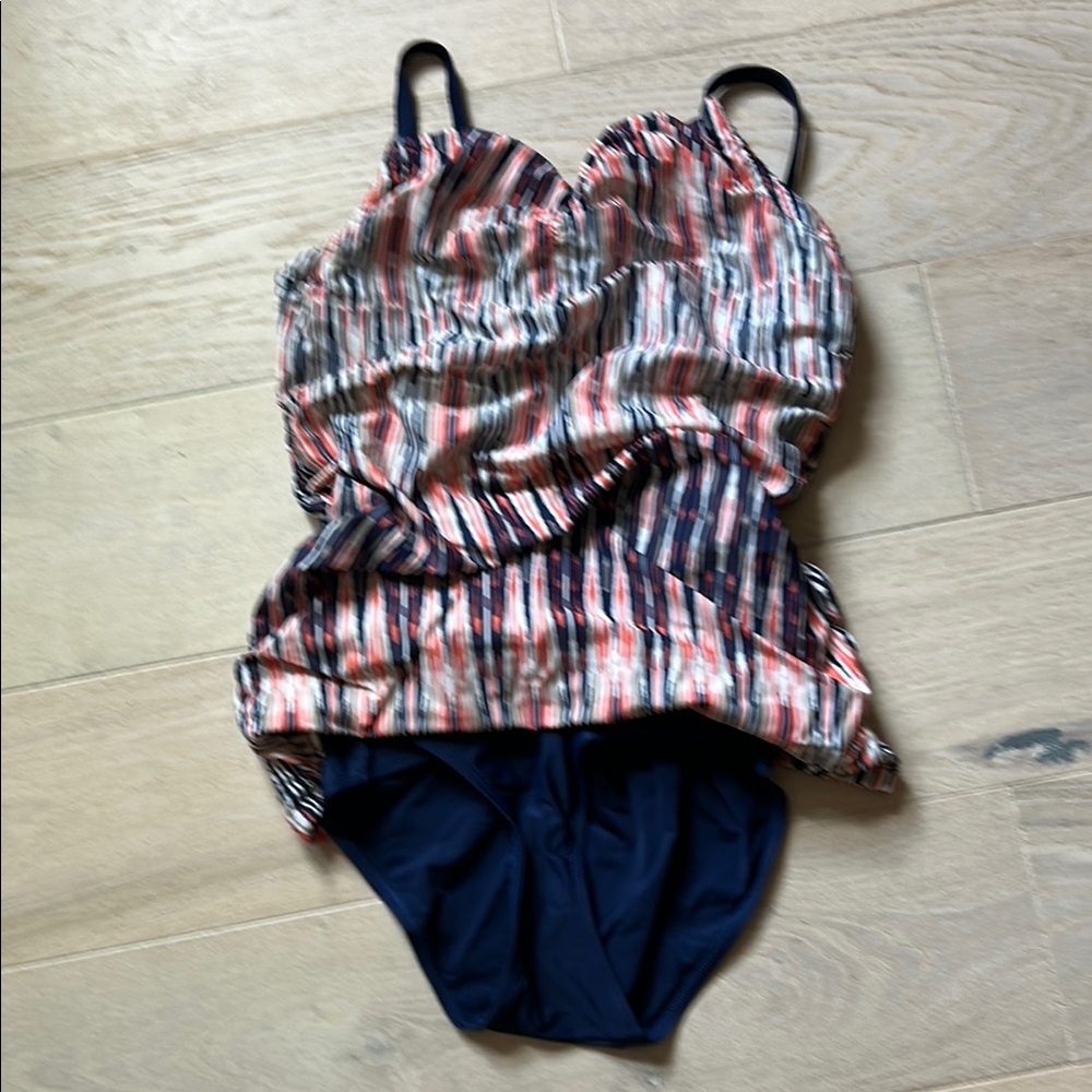 Jones New York Blue and Orange One Piece Swimsuit